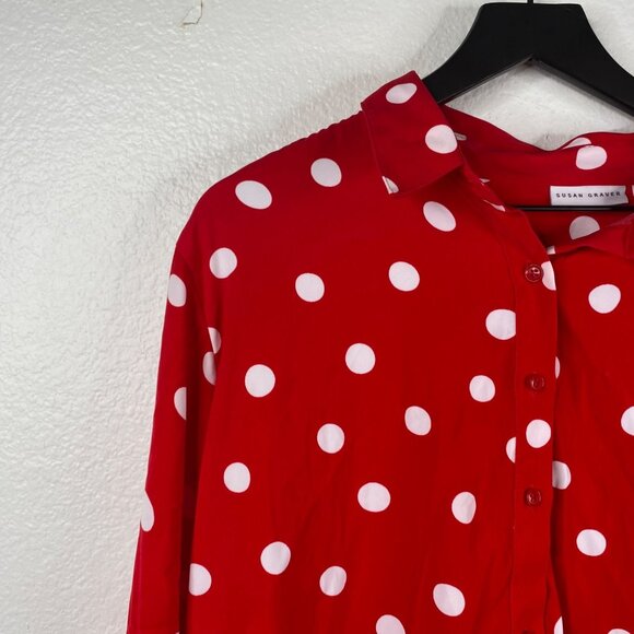 Susan Graver Top Women's Long Sleeve Button Up Tunic Polka Dot Red Size 2X - Picture 5 of 11